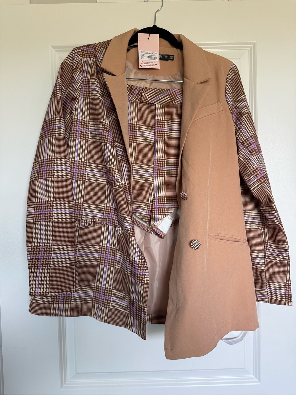 Missguided Two piece, Two-Tone Camel and Plaid Blazer Jacket